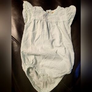 Monica and andy, organic cotton, 3-6 mo mint green seersucker bubble bodysuit